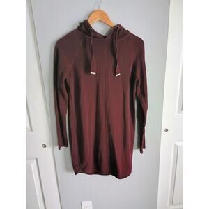 Athleta Solitude Hoodie Sweatshirt Dress deep maroon burgundy cozy relaxed